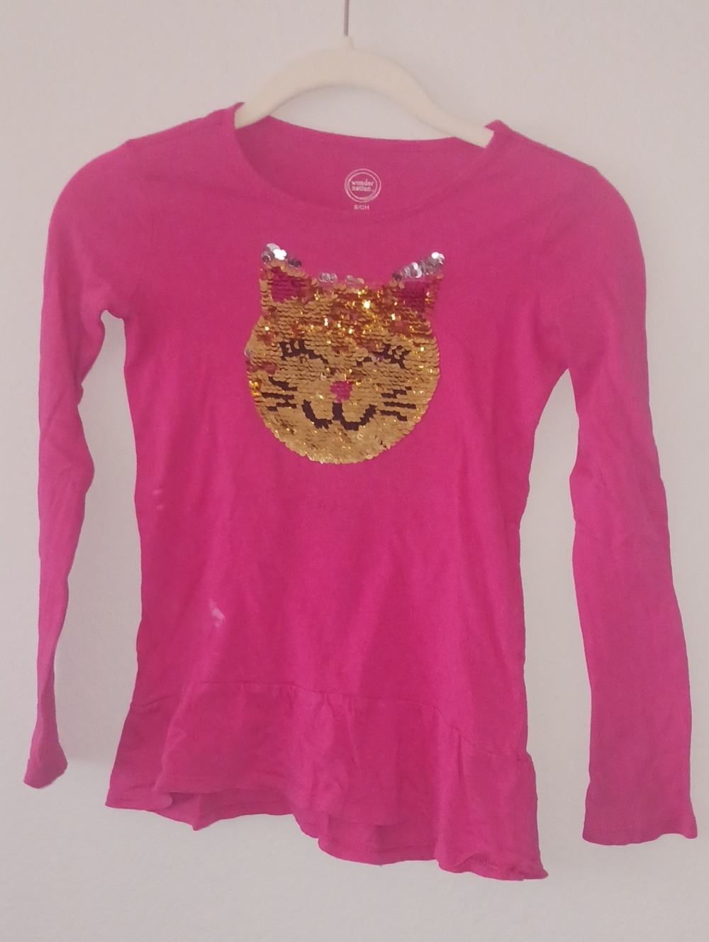 10×$13!!🔴Girls' Pink Long-Sleeve Sequin Cat Top